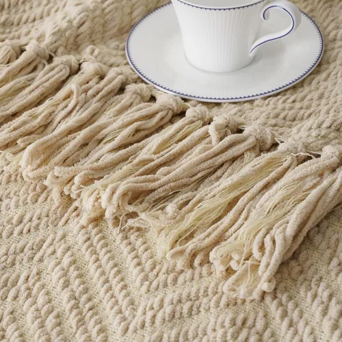 Miniatura 9 de BATTILO HOME Manta beige para sofá, cobija tejida beige para la cama, mantas neutras para decoración de la habitación, regalos para casa nueva, 50 x