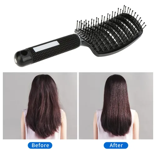 Miniatura 4 de Cepillo de pelo para secador de pelo, cepillo de masaje para desenredar de paleta larga y rizada, peine de volumen recto de secado rápido, Negro