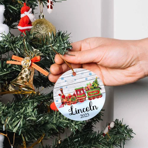 Miniatura 6 de Adorno de tren de Navidad, adorno de tren personalizado para decoración de árbol de Navidad, adorno personalizado de tren de amor para niños