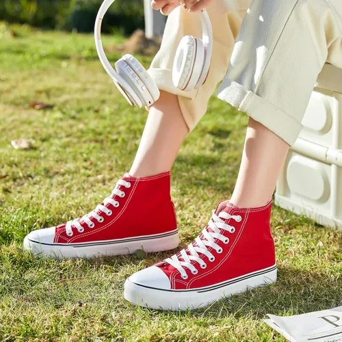 Miniatura 6 de Tenis de lona de caña alta con cordones para mujer, estilo informal, ideales para caminar