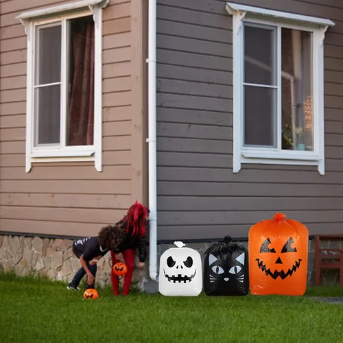 Miniatura 6 de Giiffu Paquete de 9 bolsas de hojas de Halloween con lazos giratorios, bolsas de basura de calabaza resistentes para césped, jardín, porche