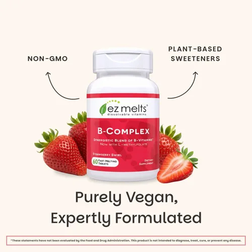 Miniatura 6 de EZ Melts Complejo B disoluble – Complejo de vitamina B – Proporciona metabolismo energético y apoyo a la salud del corazón – con B12 metilado