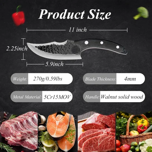Miniatura 2 de Cuchillo de chef forjado a mano, cuchillo vikingo de 6 pulgadas con funda de cuero, cuchillo de cocina de acero japonés hecho a mano, cuchillo