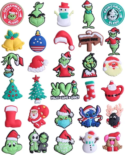 30 dijes de Navidad para zapatos, lindos dijes de Navidad de dibujos animados para zueco y pulsera para niños, niñas, niños y adultos, regalos de