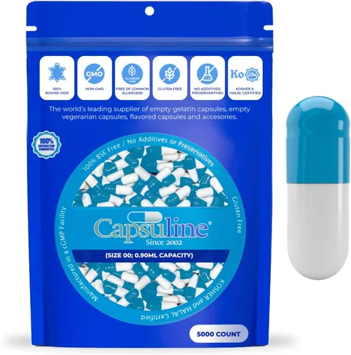 Miniatura 9 de Capsuline Tamaño 00 – Cápsulas de gelatina vacías transparentes – Cápsulas vacías de gel – Relleno de cápsula de píldora bovina pura – Cápsulas