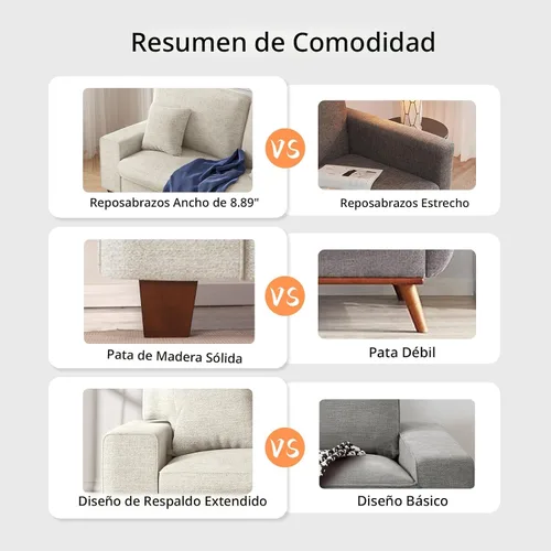 Miniatura 5 de DOPEDIO Sofá biplaza moderno para sala de estar, sillón reclinable de chenilla, funda extraíble, cojines de resorte, marco de madera maciza, fácil