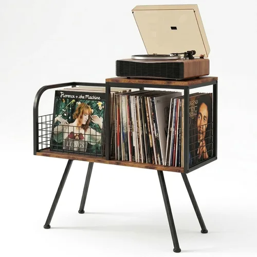 Miniatura 11 de Faesun - Soporte para tocadiscos con almacenamiento, soporta más de 100 discos de vinilo, mesa para tocadiscos industrial con estante