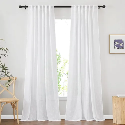 Miniatura 28 de NICETOWN Cortinas de lino semitraslúcidas para dormitorio, bolsillos para barra y pestaña trasera, tratamientos de ventana transparentes de lino