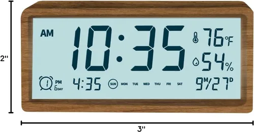 Miniatura 9 de Reloj despertador digital de madera con altavoz Bluetooth, fecha de temperatura, relojes digitales eléctricos inteligentes, relojes de noche con luz