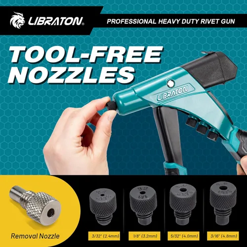 Miniatura 5 de LIBRATON Pistola de remache profesional resistente, juego de pistola de remache pop con una mano, remachadora robusta con contenedor de eje