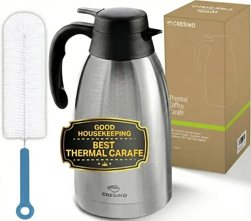 Miniatura 14 de Dispensador de café Airpot con bomba y bandeja - Jarra de café de 102 oz/3L con bomba - Dispensador de bebidas calientes de 12 horas para fiestas