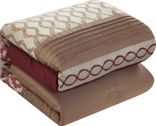 Miniatura 3 de Stratford Park Juego de ropa de cama cálido y vibrante de 10 piezas, color borgoña, tamaño Queen, cálido, 100% poliéster, falda de cama, almohadas