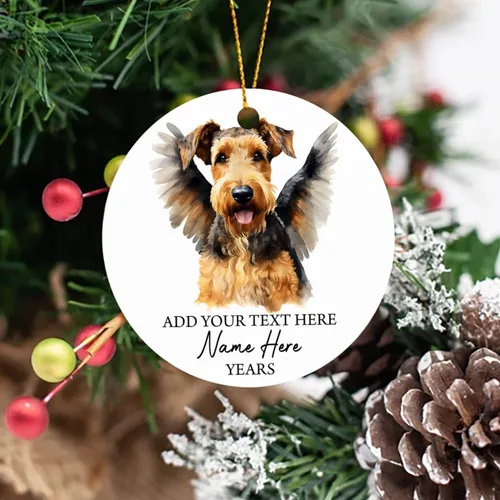 Miniatura 5 de Airedale Terrier - Adorno personalizado de alas de ángel para perro, regalo de pérdida de condolencias de mascotas, adorno de Navidad conmemorativo
