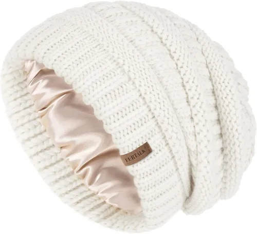 Miniatura 73 de FURTALK Gorro de invierno para mujer, con forro de satén, tejido trenzado, grueso, holgado, gorro cálido