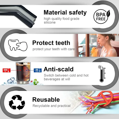 Miniatura 4 de Walfos Pajitas de silicona – Pajitas reutilizables flexibles para batidos, vasos de 20 y 30 onzas, sin BPA. 2 tamaños