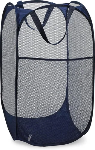 Miniatura 14 de Cesta de malla para ropa sucia, desplegable, amplia apertura, bolsillo lateral, transpirable, resistente, plegable, diseño que ahorra espacio