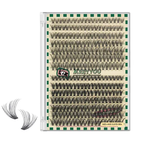 Miniatura 26 de Kit de extensión de pestañas DIY KEYYOU 300 piezas, kit de racimos de pestañas con removedor de pegamento y aplicador, fácil de usar