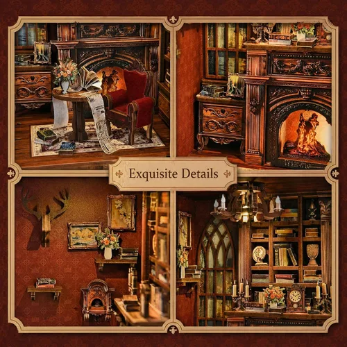 Miniatura 4 de Soothee Kit de manualidades Rincón del libro con luces LED (Biblioteca del Crepúsculo) - Rompecabezas 3D para adultos y adolescentes, miniaturas