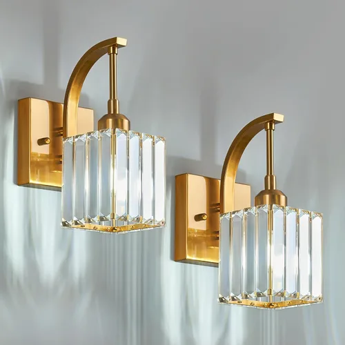Miniatura 36 de Luces de tocador de cristal de 3 luces negras para tocador de baño, modernas lámparas de baño de cristal sobre espejo de 23.62 pulgadas de largo