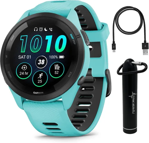 Miniatura 19 de Garmin Forerunner 265 Music GPS Reloj inteligente para correr de 46 mm, Aqua con pantalla táctil AMOLED de 1.3 pulgadas y auriculares negros
