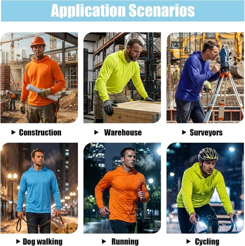 Miniatura 5 de HYCOPROT Hi Vis - Camisas de seguridad con capucha de alta visibilidad, manga larga, camisetas de trabajo de construcción, camisetas con capucha
