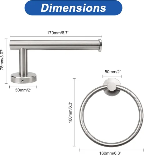 Miniatura 4 de NearMoon 2 piezas de accesorios de baño, toallero y soporte para papel higiénico, colgador de toallas de baño de acero inoxidable y soporte