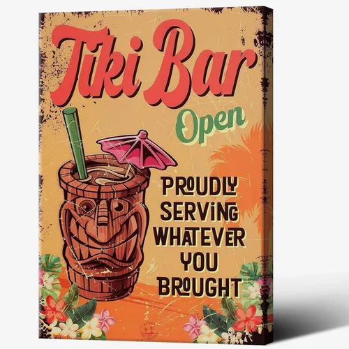 Miniatura 9 de Póster de decoración de bar Tiki con texto en inglés "Don't Worry, Be Happy Parroth", póster hawaiano para decoración del hogar, adecuado para Multi