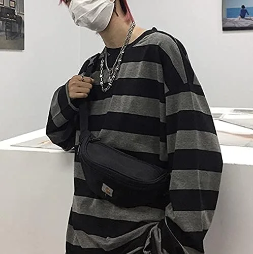 Miniatura 5 de Harajuku - Camiseta de manga larga con cuello redondo y rayas de gran tamaño para mujer
