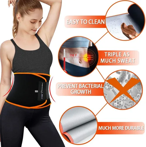 Miniatura 3 de KingPavonini - Faja reductora de cintura para mujeres y entrenador de cintura para hombres, cinturón de sudor talla grande, actualizado Naranja