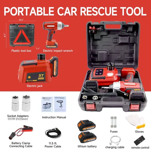 Miniatura 7 de E-HEELP Gato eléctrico para automóvil de 5 toneladas, sin cable, batería de 18 V, gato hidráulico de piso con control remoto, kit de cambio