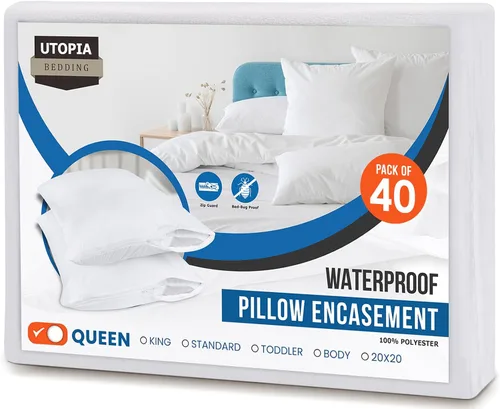 Miniatura 19 de Utopia Bedding - Funda de almohada impermeable con cremallera, 20 x 26 pulgadas, 2 unidades, estándar, color blanco