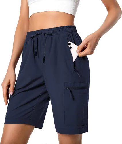 Pantalones cortos tipo cargo deportivos ligeros para mujer, de secado rápido, para campismo, viajes, golf, con bolsillos con cierre, resistentes al