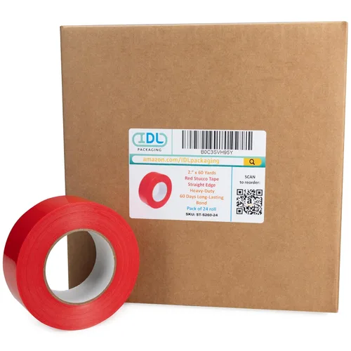 Miniatura 8 de IDL Packaging Cinta de estuco roja de 2 pulgadas x 60 yardas, 1 rollo, resistente, borde liso, unión de 60 días de larga duración, no deja rastros