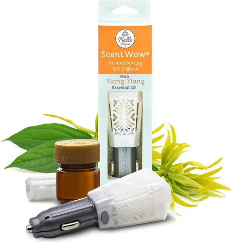 Belle Aroma ScentWow Aromaterapia - Difusor de coche Ylang Ylang para aceites esenciales - Mini difusor portátil de 12 V - Humidificador de viaje