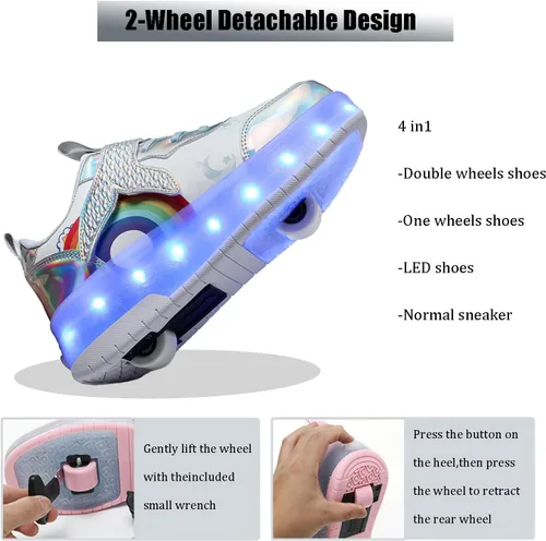 Miniatura 15 de Tenis con ruedas para niños y niñas, tenis deportivos recargables con luz LED para principiantes, el mejor regalo