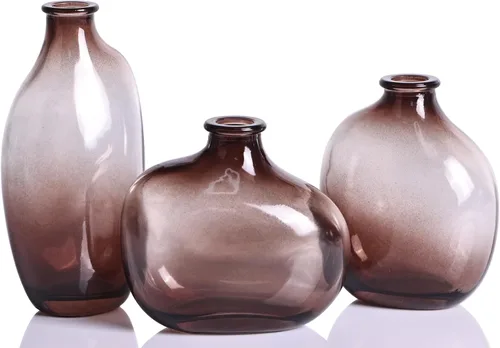 Juego de 3 jarrones de cristal ámbar, jarrones pequeños vintage para centros de mesa del hogar, fiestas de boda, oficina, decoración de estantería