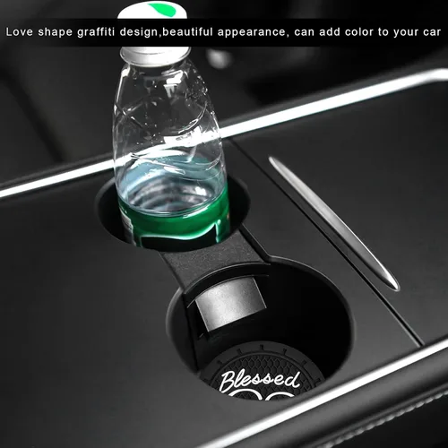Miniatura 4 de 2 piezas posavasos para portavasos de automóvil, 2.76 pulgadas, PVC suave antideslizante, cruz bendita y corazón, posavasos cristianos para Negro