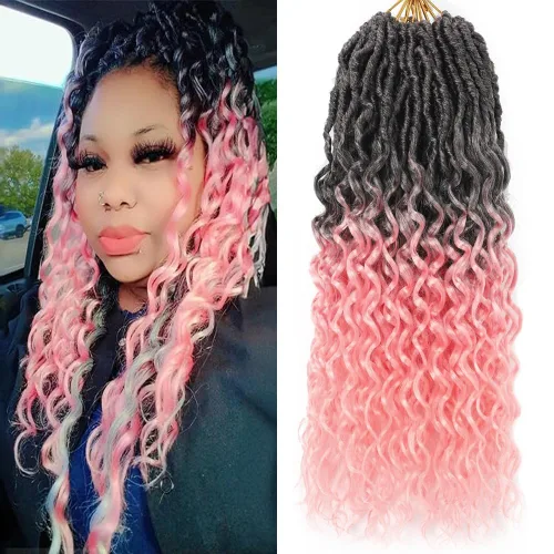 Miniatura 20 de Cabello de Ganchillo Goddess Locs de 12 Pulgadas 8 Paquetes Nuevos Locs Sintéticos Suaves Trenzas de Ganchillo Ondas Profundas Extensiones de 1b