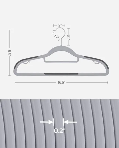 Miniatura 6 de SONGMICS Paquete de 100 perchas para abrigos, perchas de plástico que ahorran espacio, antideslizantes, 0.5 cm de grosor, 42 cm de ancho, gancho