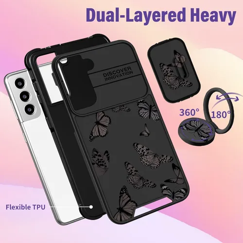 Miniatura 5 de Funermei para Samsung Galaxy S22 Plus Funda - Cubierta Linda de Mariposa para Mujeres y Niñas Diseño de Mariposa Negra Linda Kawaii con Funda