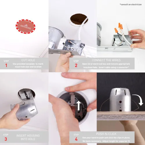 Miniatura 4 de Globe Electric 90718 - Kit de iluminación empotrable de 3 pulgadas con clasificación LED IC giratoria, paquete de 4, acabado blanco, clips fáciles