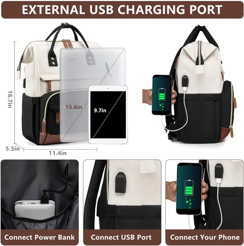 Miniatura 5 de Focdod - Mochila para mujer de 15.6 pulgadas: mochila para computadora portátil, bolsas de trabajo, mochilas con cargador USB, mochila escolar