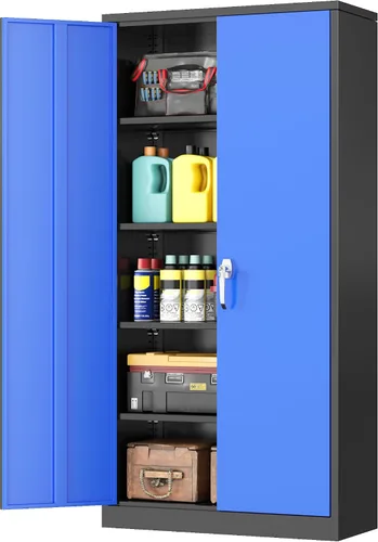 Miniatura 32 de INTERGREAT Armario de almacenamiento de metal para garaje, armario de almacenamiento con cerradura de 36 pulgadas con 2 puertas y 2 estantes Negro