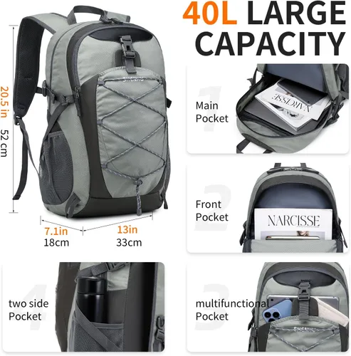 Miniatura 3 de Mochila de senderismo impermeable de 40 L, mochila deportiva al aire libre, mochila de campamento para hombres y mujeres A3-gris