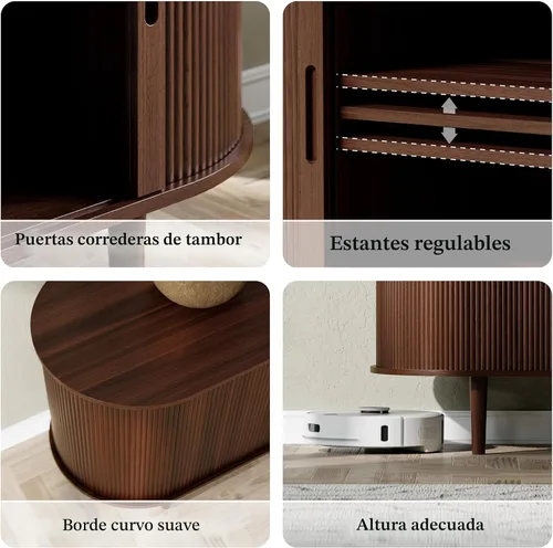 Miniatura 7 de DHH Soporte de TV acanalado de 71 pulgadas con toma de corriente para televisores de hasta 80 pulgadas, consola de TV con estantes ajustables y Negro