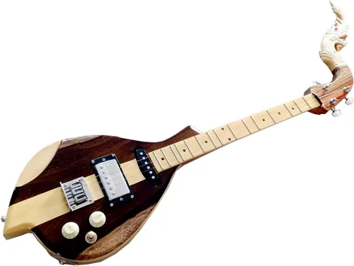Miniatura 5 de Isarn Electric Phin 3 cuerdas, instrumento musical de guitarra tailandesa lao, Pin77 musical tailandés tradicional (negro-verde)