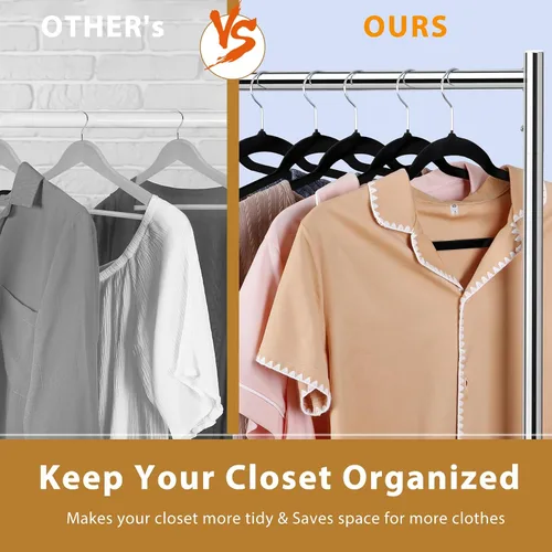 Miniatura 4 de SUPER DEAL Paquete de 100 perchas de terciopelo de alta calidad, delgadas, antideslizantes, con muescas para trajes, abrigos, pantalones, vestidos