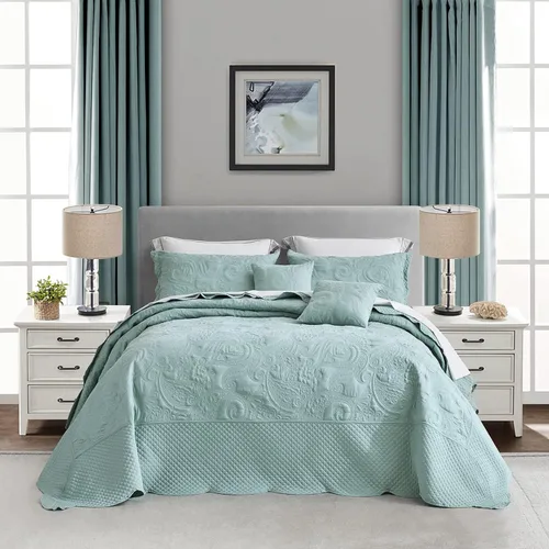 Colcha tamaño King extragrande, diseño de patrón Paisley, cobertor de cama ligero, reversible, 5 piezas, 100% microfibra, Seaglass 1 - Seaglass -