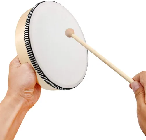 Miniatura 5 de Nydotd Juego de 2 tambores de mano – Instrumentos de percusión de tambor con marco de madera de 10 pulgadas y 8 pulgadas con 2 batidores de tambor