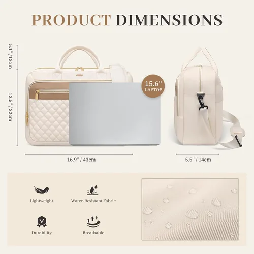 Miniatura 3 de Bolsa para laptop para mujer, bolsa de trabajo de 15.6 pulgadas, impermeable, bolso de hombro para profesor, oficina, bolso cruzado